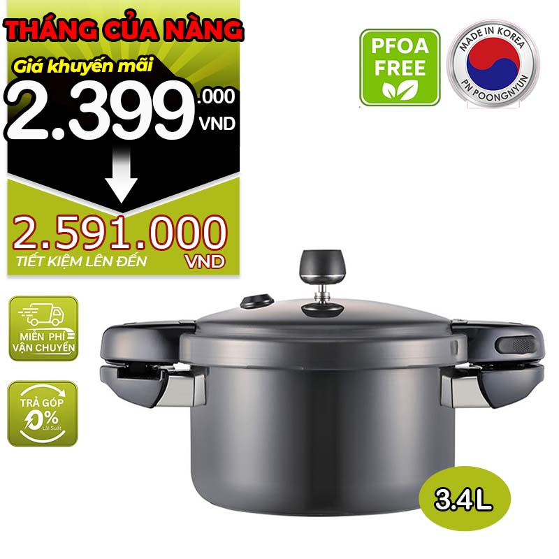 Nồi áp suất nhôm chống dính hiệu POONGNYUN [PN] BMPC-06 [3.4L]