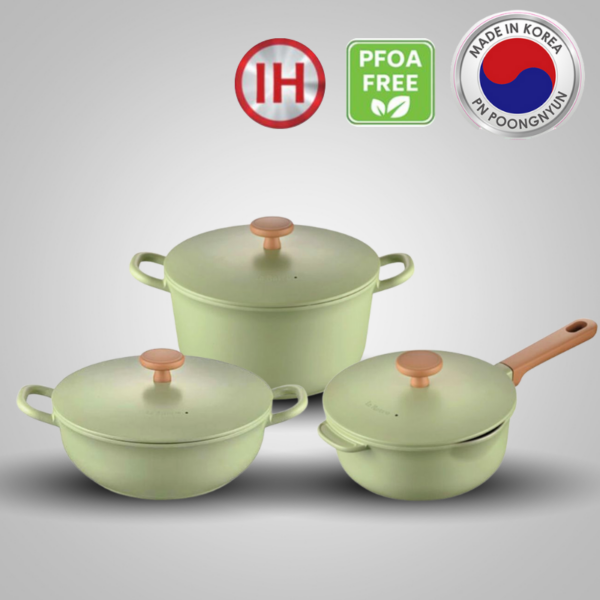 Bộ nồi ceramic chống dính hiệu POONGNYUN BLRPT-3PCS [3 nồi]