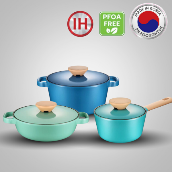 Bộ nồi ceramic chống dính hiệu POONGNYUN BNPT-3PCS [3 nồi]