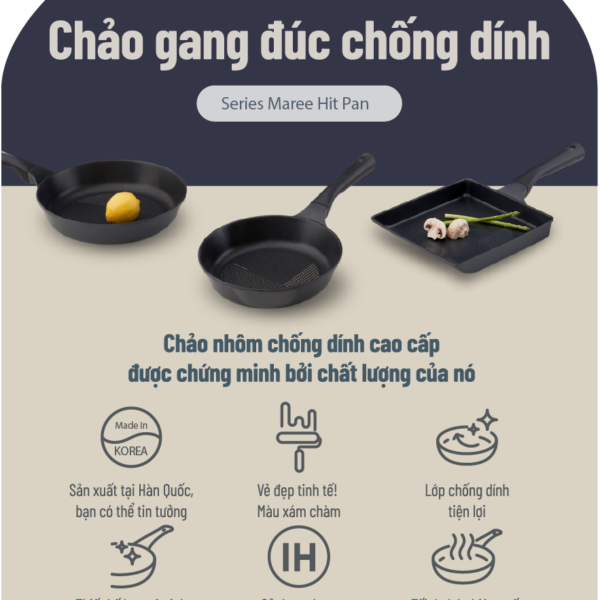 Bộ chảo gang chống dính Maree Hit Pan hiệu PN [3PCS]