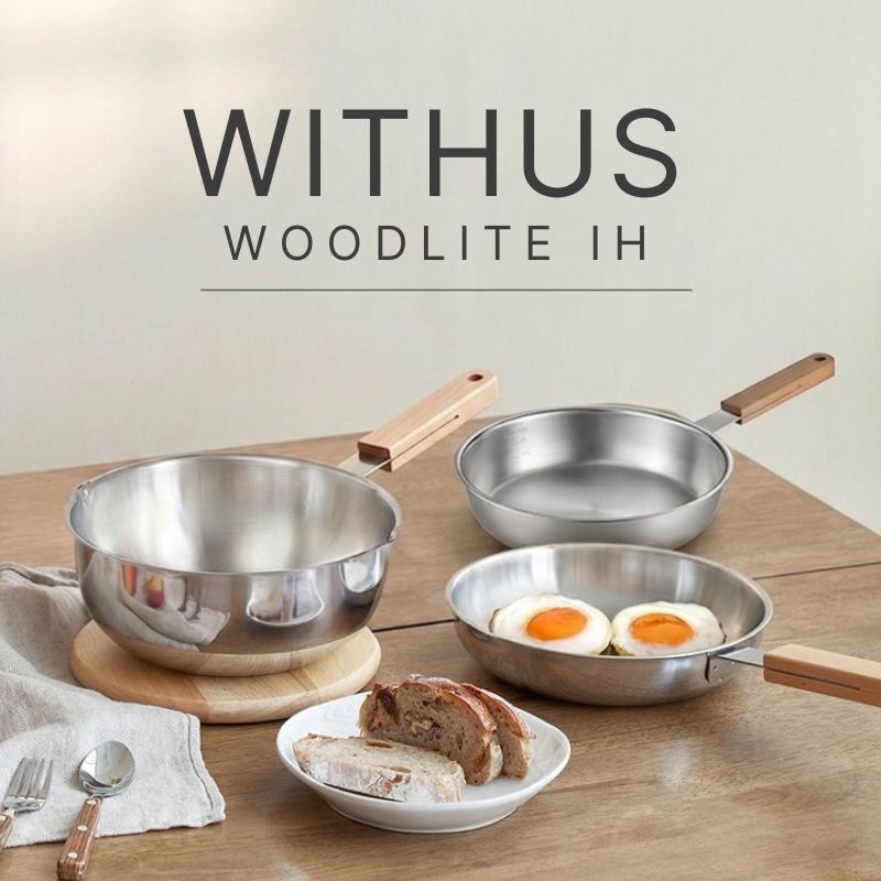 Bộ nồi chảo inox Withus Woodlite IH hiệu POONGNYUN [PN] [3PCS]